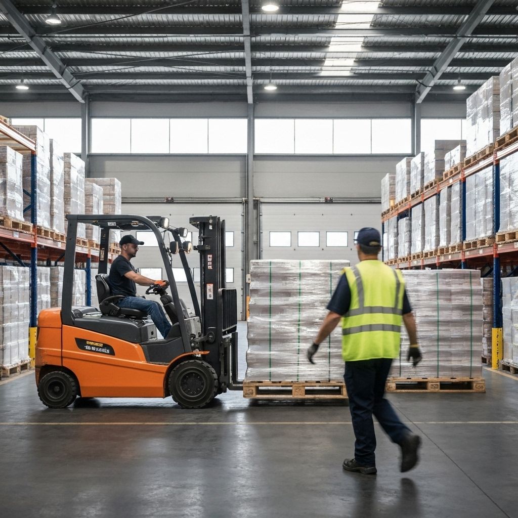 Professional forklift in modern warehouse